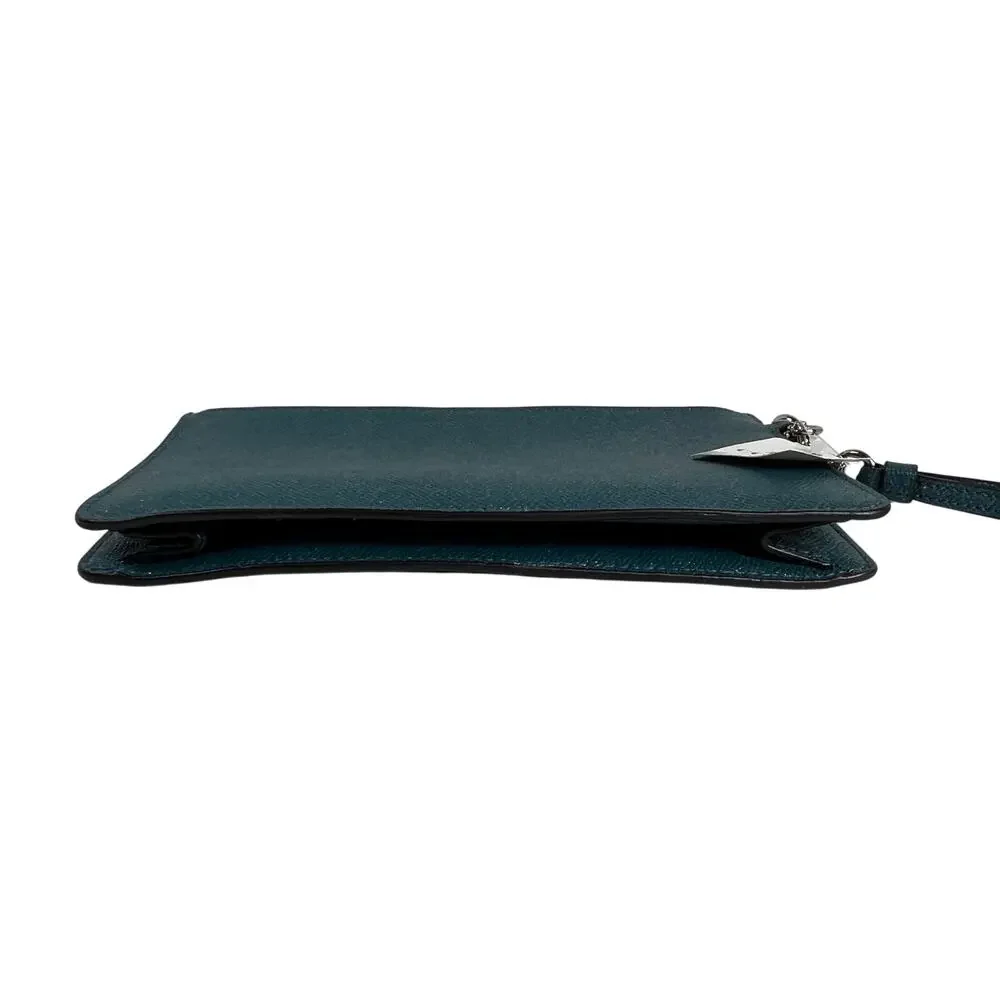 COACH Crosby Clutch Wristlet Dark Teal Glitter Crossgrain Leather F21020 NWT